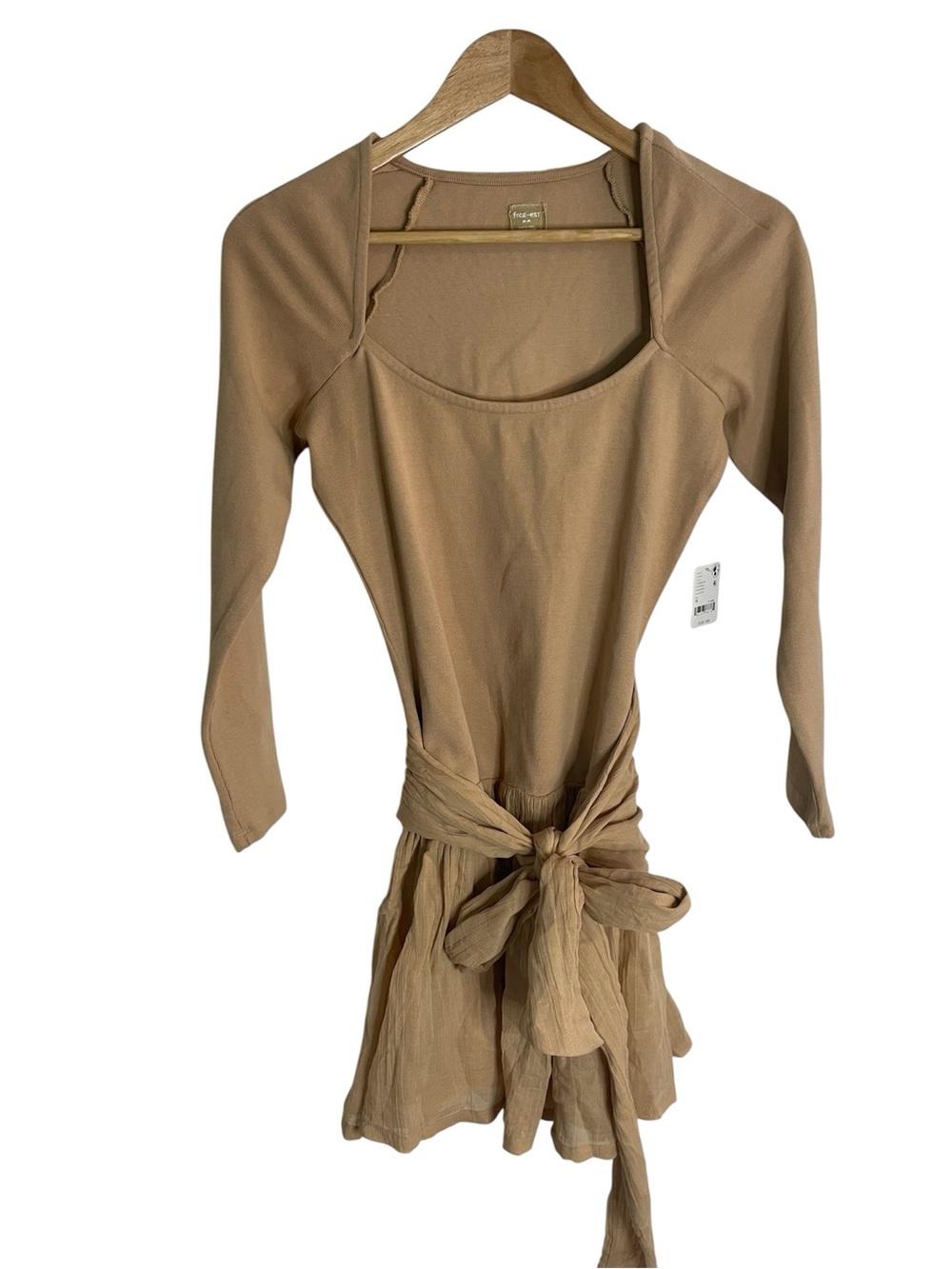 Free People Women's Tan Long Sleeve Lexi Drop Waist Dress Size Medium new